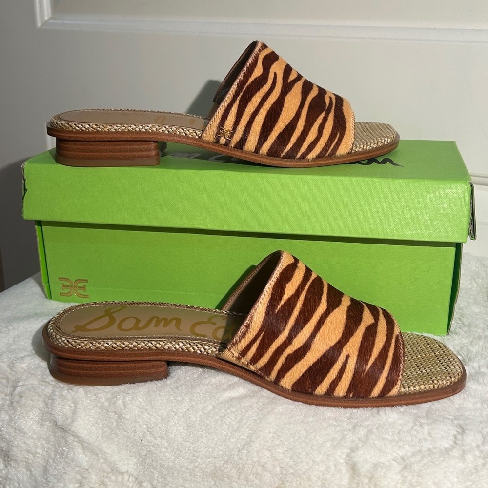 Sam Edelman Sabrina Tan Zebra Slide Sandals - Picture 8 of 16